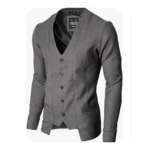 MODERNO Blazer Jacket Mens Grey V Neck Button‎ Front Modern Prom Stretch New